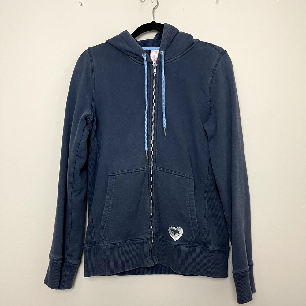 Vintage Pink Victoria Secret‎ Dog Logo Y2K Zip Hoodie Blue graphic Dog Logo Sz M